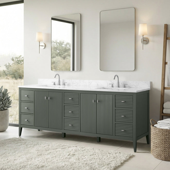 84" Freestanding Bathroom Vanity with Sink and Engineered Marble Top - HomeBeyond
