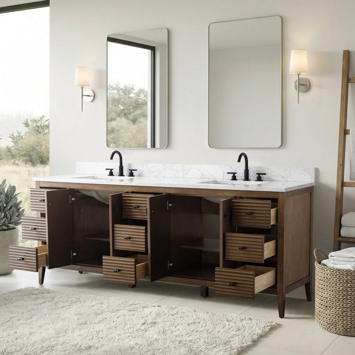 84" Freestanding Bathroom Vanity with Sink and Engineered Marble Top - HomeBeyond