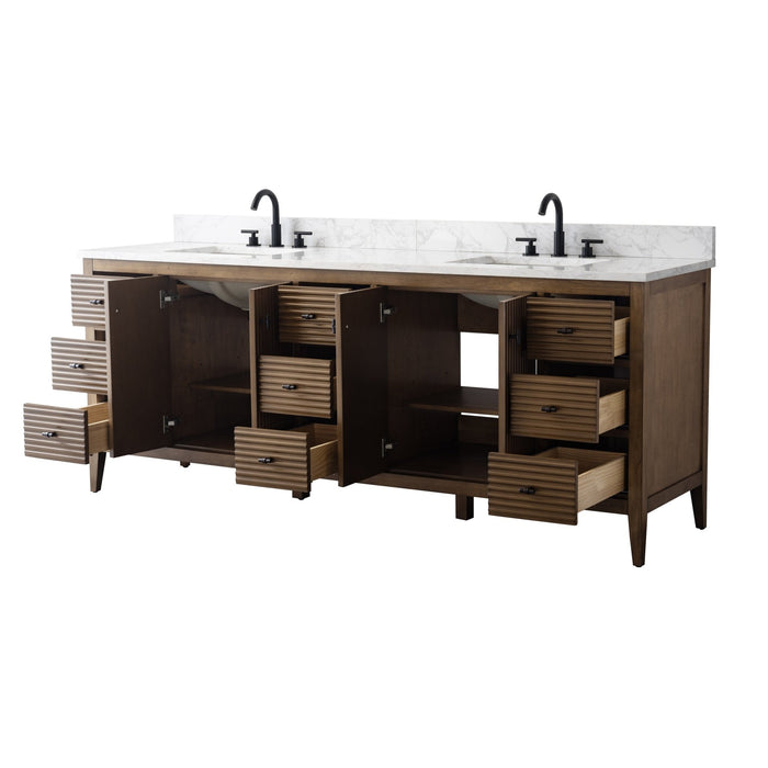 84" Freestanding Bathroom Vanity with Sink and Engineered Marble Top - HomeBeyond