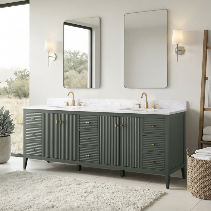 84" Freestanding Bathroom Vanity with Sink and Engineered Marble Top - HomeBeyond