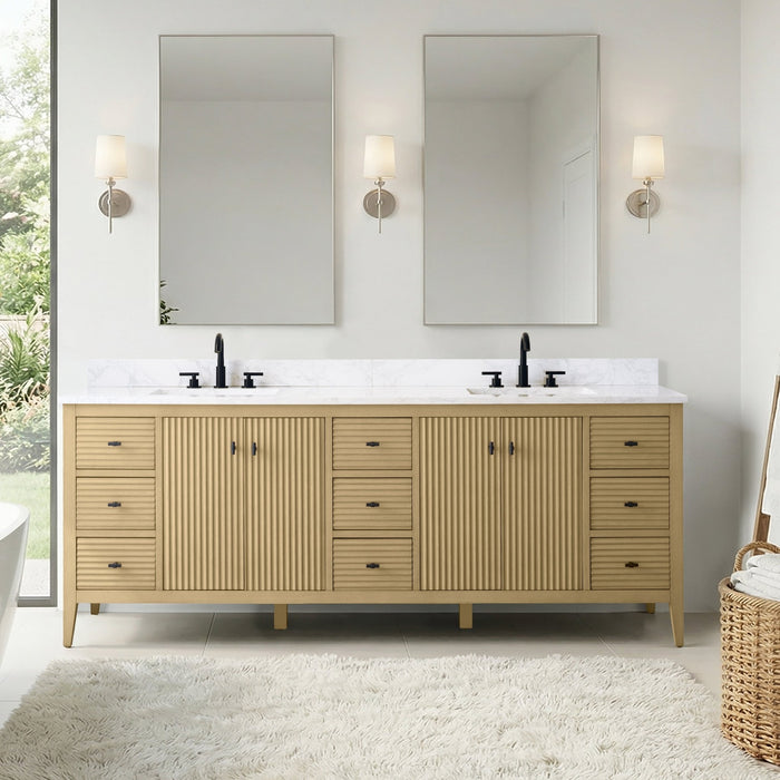 84" Freestanding Bathroom Vanity with Sink and Engineered Marble Top - HomeBeyond