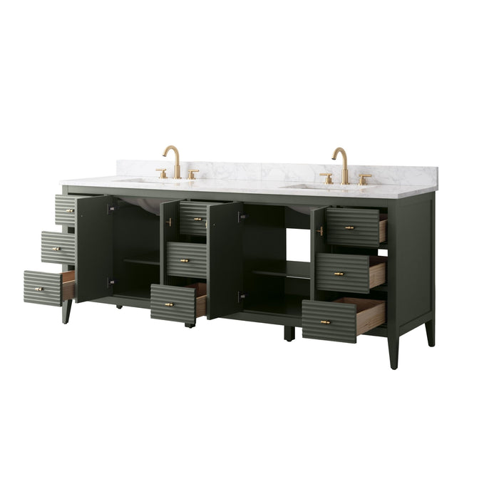 84" Freestanding Bathroom Vanity with Sink and Engineered Marble Top - HomeBeyond