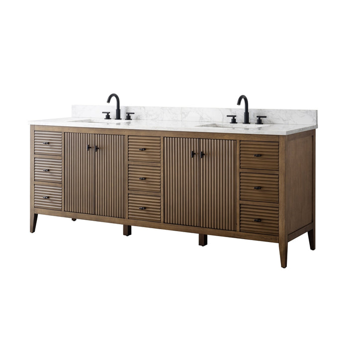 84" Freestanding Bathroom Vanity with Sink and Engineered Marble Top - HomeBeyond
