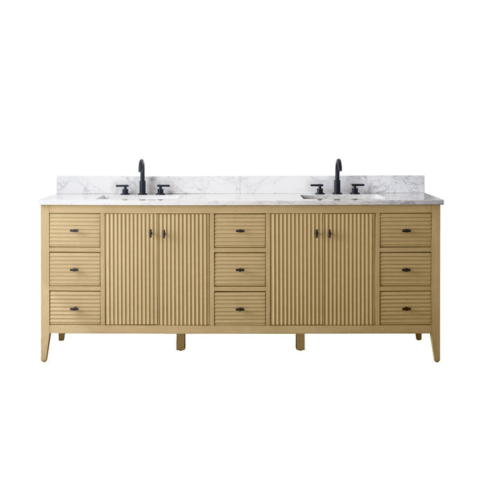 84" Freestanding Bathroom Vanity with Sink and Engineered Marble Top - HomeBeyond