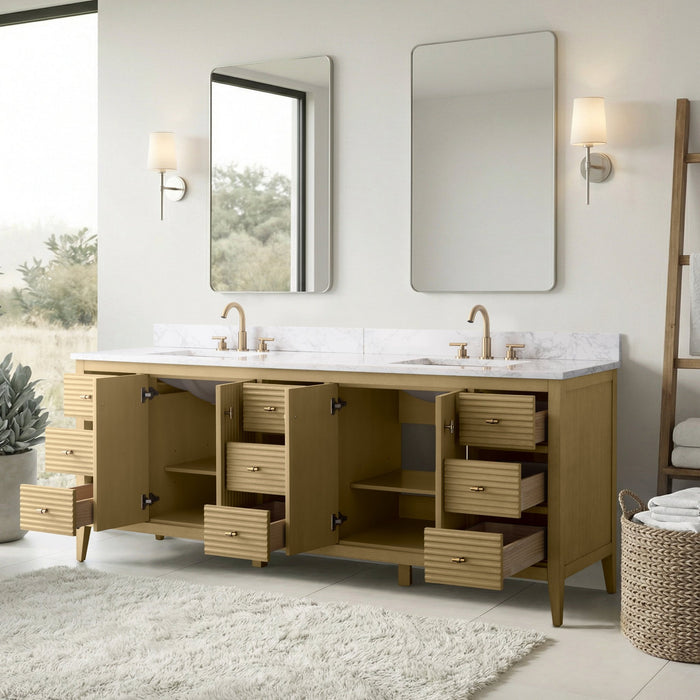 84" Freestanding Bathroom Vanity with Sink and Engineered Marble Top - HomeBeyond
