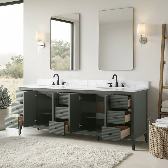 84" Freestanding Bathroom Vanity with Sink and Engineered Marble Top - HomeBeyond