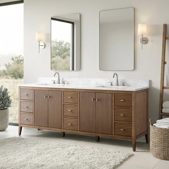 84" Freestanding Bathroom Vanity with Sink and Engineered Marble Top - HomeBeyond