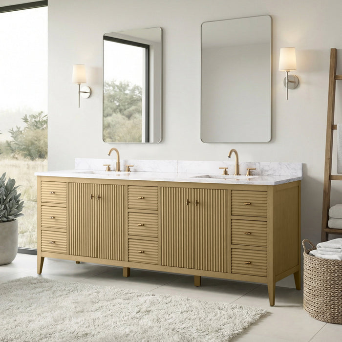 84" Freestanding Bathroom Vanity with Sink and Engineered Marble Top - HomeBeyond