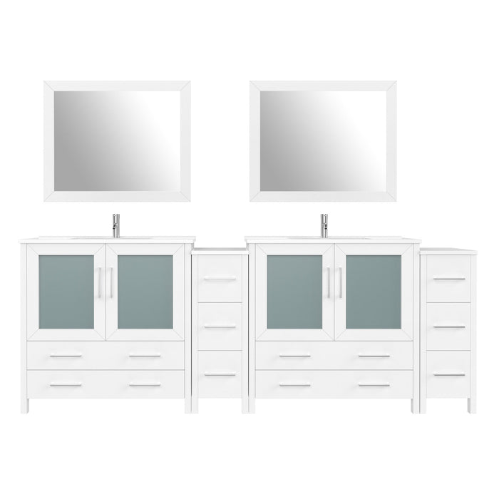 96" Double Sink Modern Bathroom Vanity Set with Ceramic Top & Free Mirrors – Large Storage Cabinet with 10 Drawers VA3036-96 - HomeBeyond