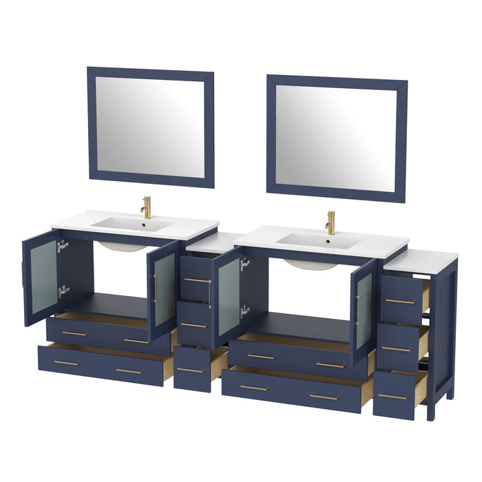 96" Double Sink Modern Bathroom Vanity Set with Ceramic Top & Free Mirrors – Large Storage Cabinet with 10 Drawers VA3036-96 - HomeBeyond