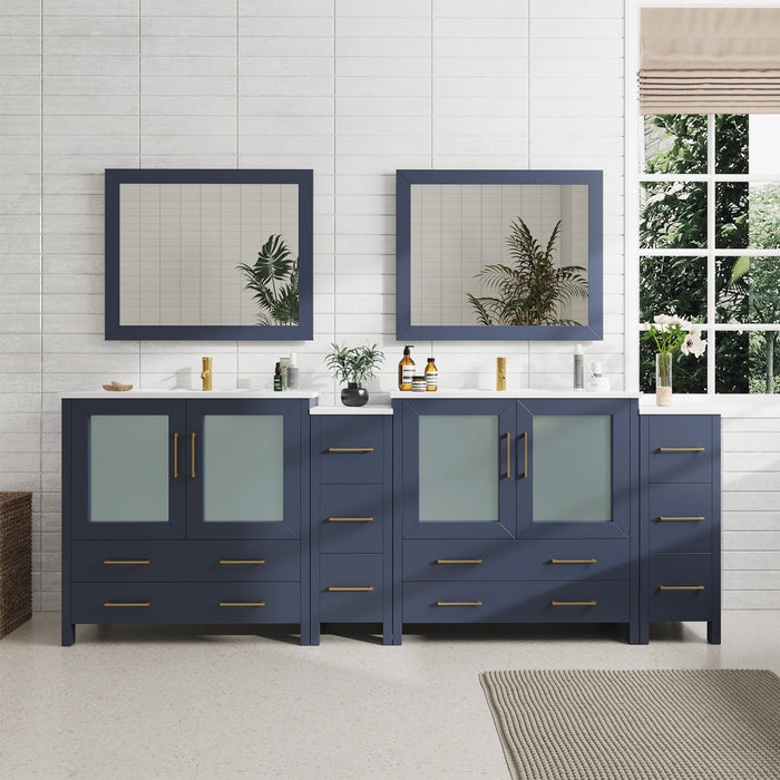 96" Double Sink Modern Bathroom Vanity Set with Ceramic Top & Free Mirrors – Large Storage Cabinet with 10 Drawers VA3036-96 - HomeBeyond