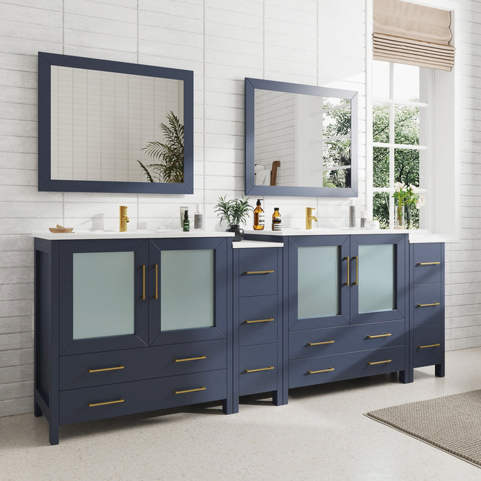 96" Double Sink Modern Bathroom Vanity Set with Ceramic Top & Free Mirrors – Large Storage Cabinet with 10 Drawers VA3036-96 - HomeBeyond