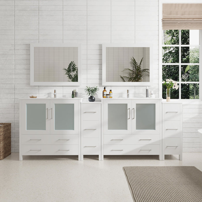 96" Double Sink Modern Bathroom Vanity Set with Ceramic Top & Free Mirrors – Large Storage Cabinet with 10 Drawers VA3036-96 - HomeBeyond