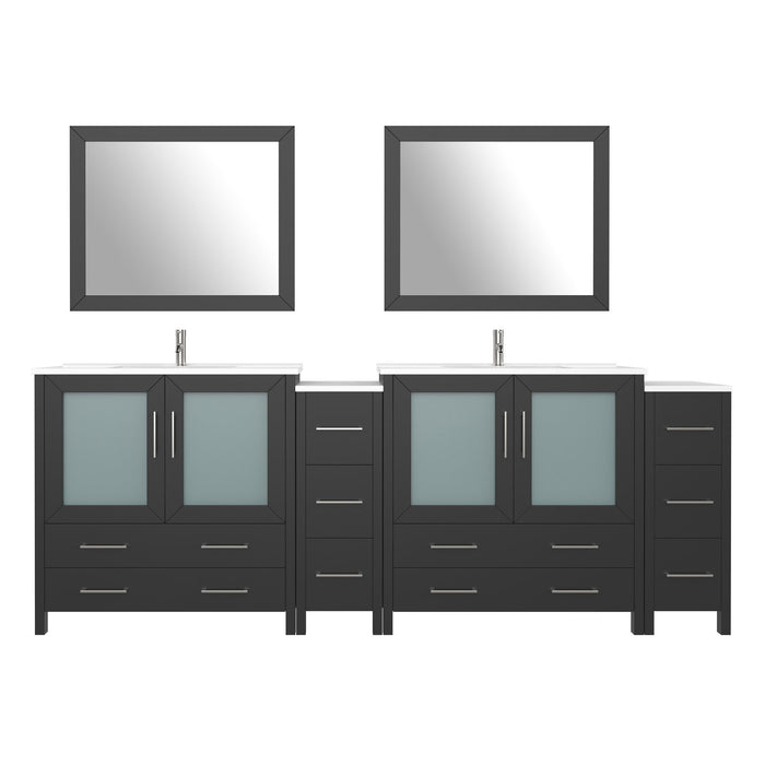 96" Double Sink Modern Bathroom Vanity Set with Ceramic Top & Free Mirrors – Large Storage Cabinet with 10 Drawers VA3036-96 - HomeBeyond