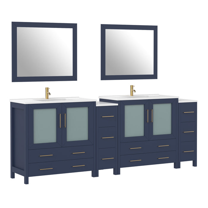 96" Double Sink Modern Bathroom Vanity Set with Ceramic Top & Free Mirrors – Large Storage Cabinet with 10 Drawers VA3036-96 - HomeBeyond