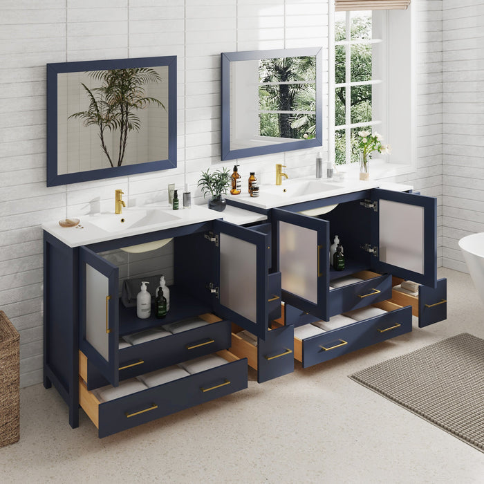 96" Double Sink Modern Bathroom Vanity Set with Ceramic Top & Free Mirrors – Large Storage Cabinet with 10 Drawers VA3036-96 - HomeBeyond