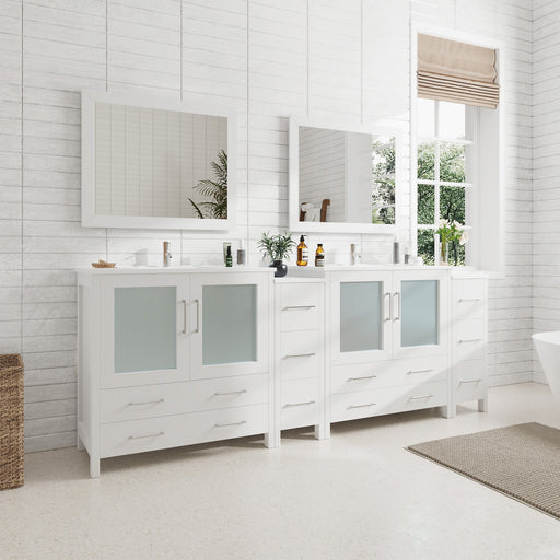 96" Double Sink Modern Bathroom Vanity Set with Ceramic Top & Free Mirrors – Large Storage Cabinet with 10 Drawers VA3036-96 - HomeBeyond