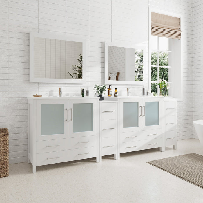 96" Double Sink Modern Bathroom Vanity Set with Ceramic Top & Free Mirrors – Large Storage Cabinet with 10 Drawers VA3036-96 - HomeBeyond
