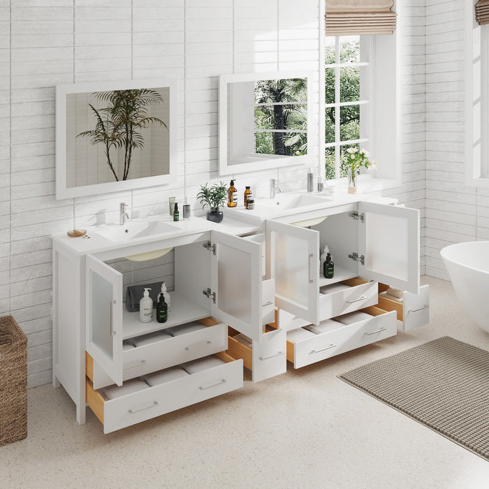 96" Double Sink Modern Bathroom Vanity Set with Ceramic Top & Free Mirrors – Large Storage Cabinet with 10 Drawers VA3036-96 - HomeBeyond