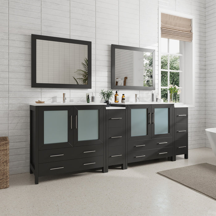 96" Double Sink Modern Bathroom Vanity Set with Ceramic Top & Free Mirrors – Large Storage Cabinet with 10 Drawers VA3036-96 - HomeBeyond