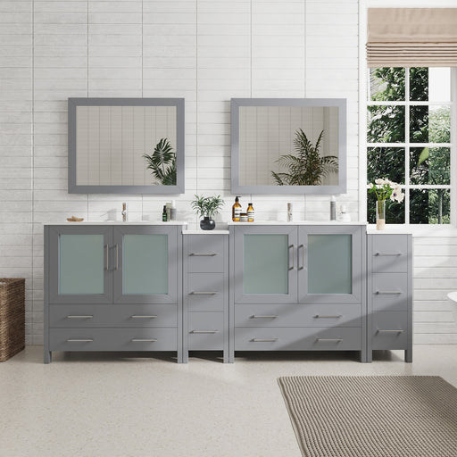 96" Double Sink Modern Bathroom Vanity Set with Ceramic Top & Free Mirrors – Large Storage Cabinet with 10 Drawers VA3036-96 - HomeBeyond