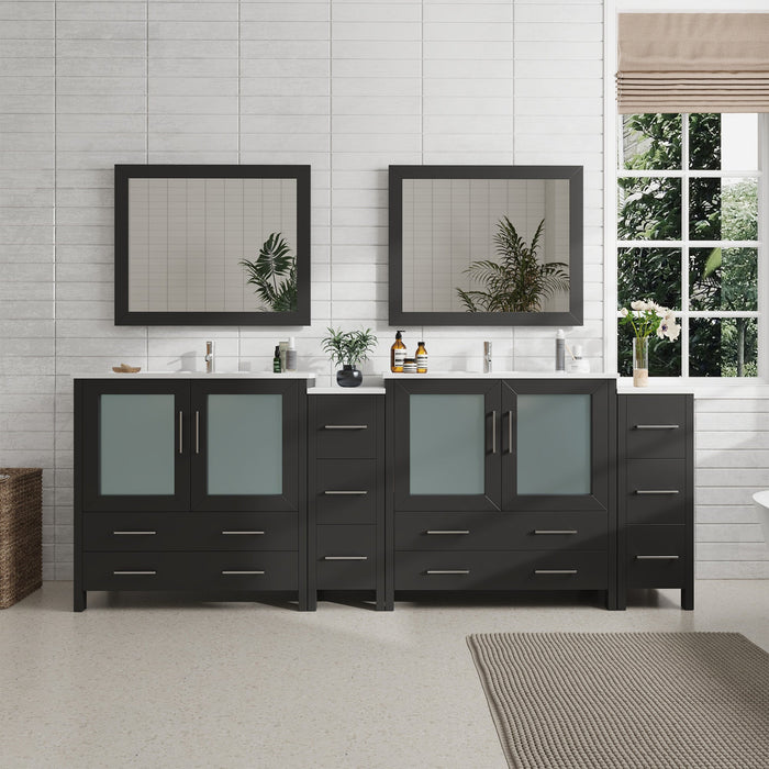 96" Double Sink Modern Bathroom Vanity Set with Ceramic Top & Free Mirrors – Large Storage Cabinet with 10 Drawers VA3036-96 - HomeBeyond