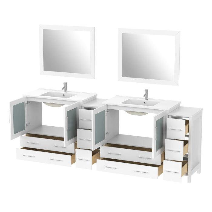 96" Double Sink Modern Bathroom Vanity Set with Ceramic Top & Free Mirrors – Large Storage Cabinet with 10 Drawers VA3036-96 - HomeBeyond