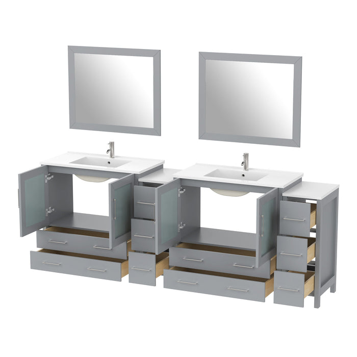 96" Double Sink Modern Bathroom Vanity Set with Ceramic Top & Free Mirrors – Large Storage Cabinet with 10 Drawers VA3036-96 - HomeBeyond