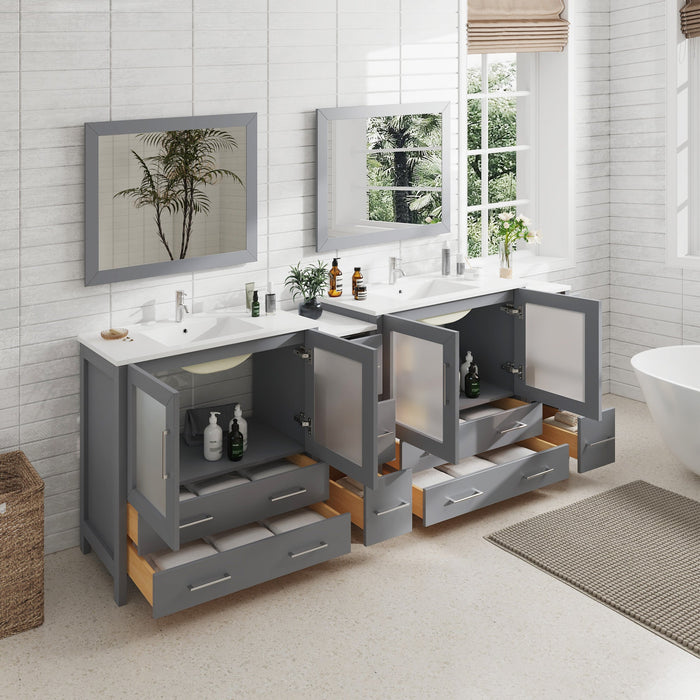 96" Double Sink Modern Bathroom Vanity Set with Ceramic Top & Free Mirrors – Large Storage Cabinet with 10 Drawers VA3036-96 - HomeBeyond