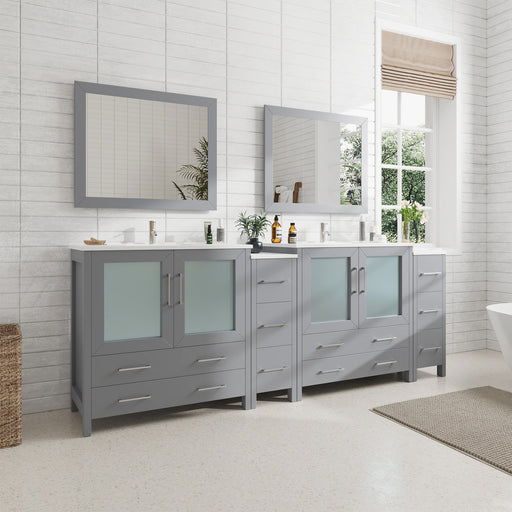 96" Double Sink Modern Bathroom Vanity Set with Ceramic Top & Free Mirrors – Large Storage Cabinet with 10 Drawers VA3036-96 - HomeBeyond