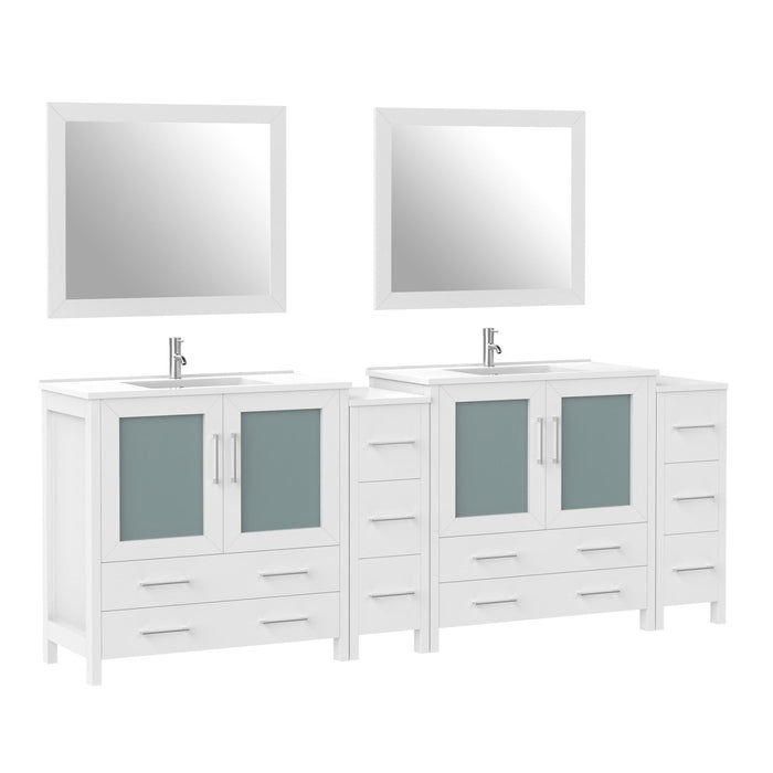 96" Double Sink Modern Bathroom Vanity Set with Ceramic Top & Free Mirrors – Large Storage Cabinet with 10 Drawers VA3036-96 - HomeBeyond