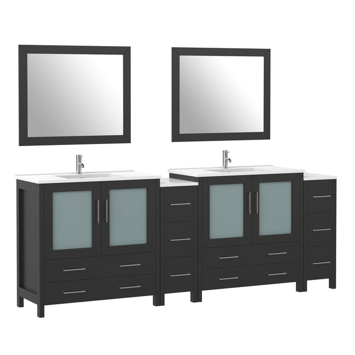 96" Double Sink Modern Bathroom Vanity Set with Ceramic Top & Free Mirrors – Large Storage Cabinet with 10 Drawers VA3036-96 - HomeBeyond