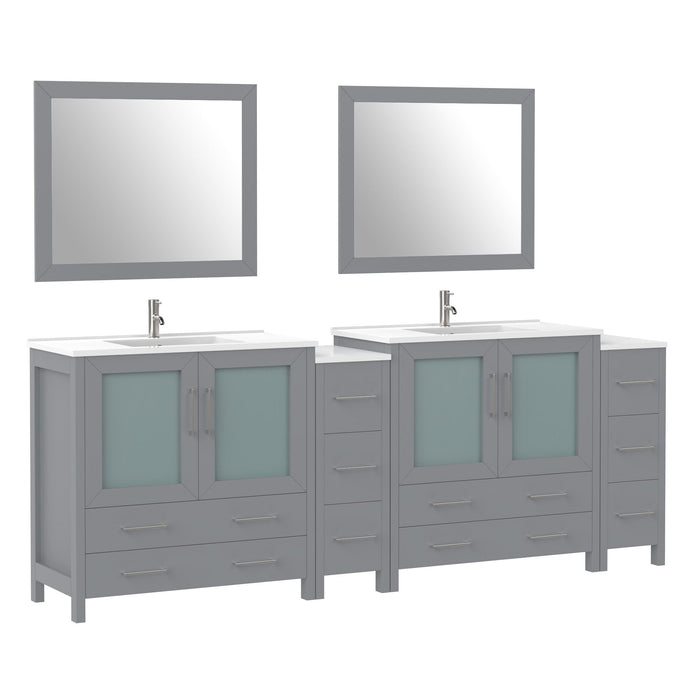 96" Double Sink Modern Bathroom Vanity Set with Ceramic Top & Free Mirrors – Large Storage Cabinet with 10 Drawers VA3036-96 - HomeBeyond