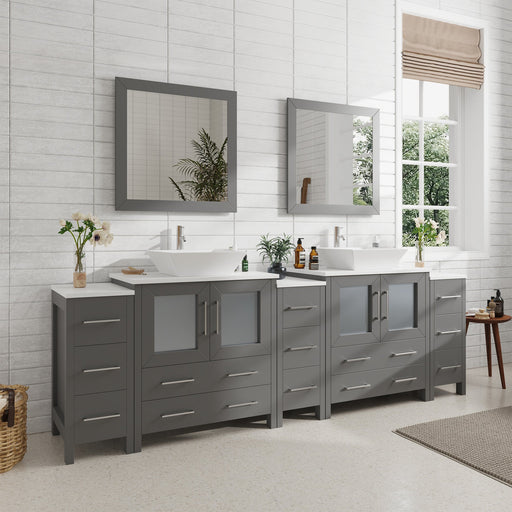 96" Double Sink Modern Bathroom Vanity Set with Engineered Marble Top & Free Mirrors – Large Storage Cabinet with 13 Drawers VA3130-96 - HomeBeyond