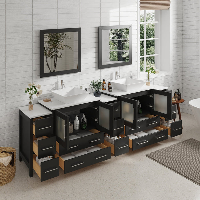 96" Double Sink Modern Bathroom Vanity Set with Engineered Marble Top & Free Mirrors – Large Storage Cabinet with 13 Drawers VA3130-96 - HomeBeyond