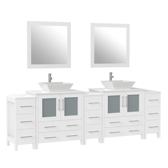 96" Double Sink Modern Bathroom Vanity Set with Engineered Marble Top & Free Mirrors – Large Storage Cabinet with 13 Drawers VA3130-96 - HomeBeyond