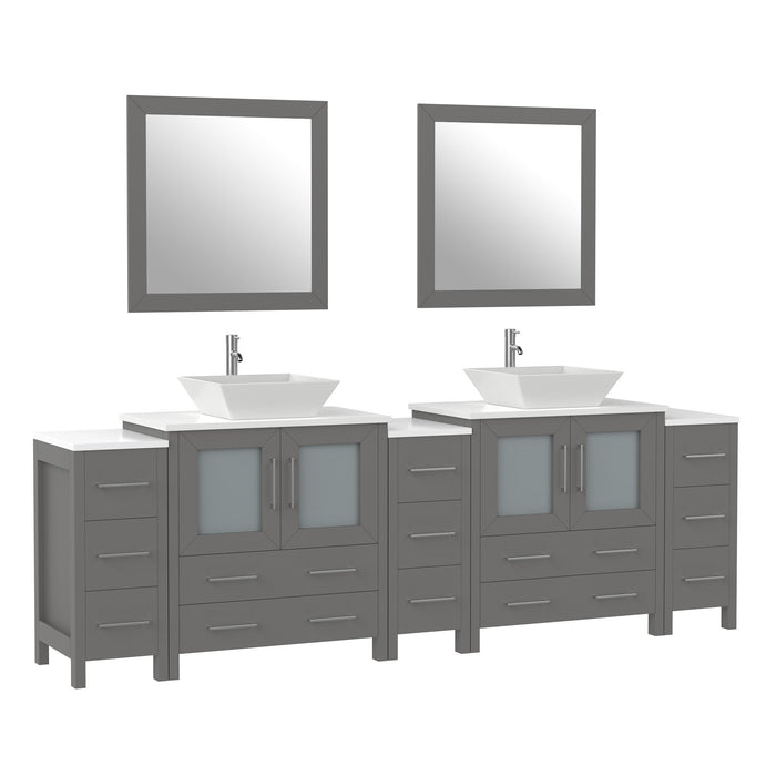 96" Double Sink Modern Bathroom Vanity Set with Engineered Marble Top & Free Mirrors – Large Storage Cabinet with 13 Drawers VA3130-96 - HomeBeyond