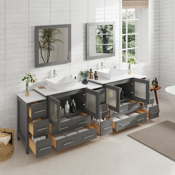 96" Double Sink Modern Bathroom Vanity Set with Engineered Marble Top & Free Mirrors – Large Storage Cabinet with 13 Drawers VA3130-96 - HomeBeyond