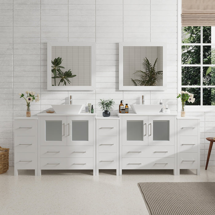 96" Double Sink Modern Bathroom Vanity Set with Engineered Marble Top & Free Mirrors – Large Storage Cabinet with 13 Drawers VA3130-96 - HomeBeyond