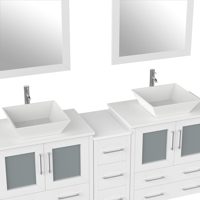 96" Double Sink Modern Bathroom Vanity Set with Engineered Marble Top & Free Mirrors – Large Storage Cabinet with 13 Drawers VA3130-96 - HomeBeyond