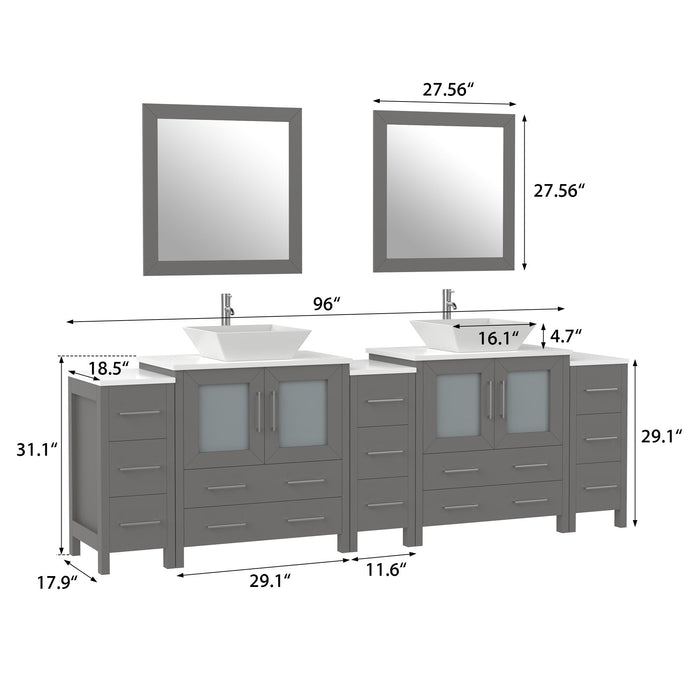 96" Double Sink Modern Bathroom Vanity Set with Engineered Marble Top & Free Mirrors – Large Storage Cabinet with 13 Drawers VA3130-96 - HomeBeyond