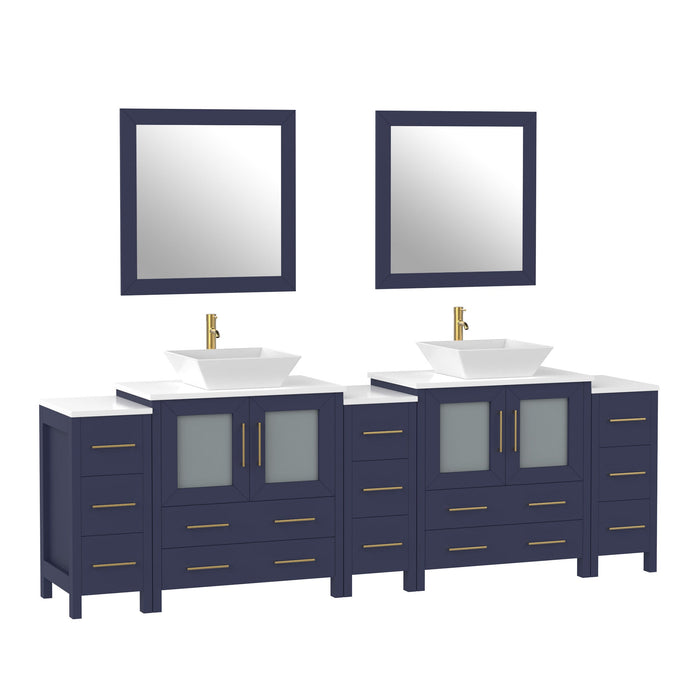 96" Double Sink Modern Bathroom Vanity Set with Engineered Marble Top & Free Mirrors – Large Storage Cabinet with 13 Drawers VA3130-96 - HomeBeyond