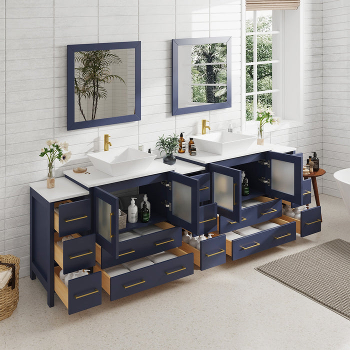 96" Double Sink Modern Bathroom Vanity Set with Engineered Marble Top & Free Mirrors – Large Storage Cabinet with 13 Drawers VA3130-96 - HomeBeyond