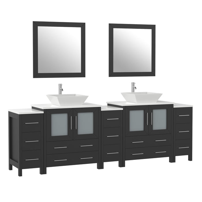 96" Double Sink Modern Bathroom Vanity Set with Engineered Marble Top & Free Mirrors – Large Storage Cabinet with 13 Drawers VA3130-96 - HomeBeyond