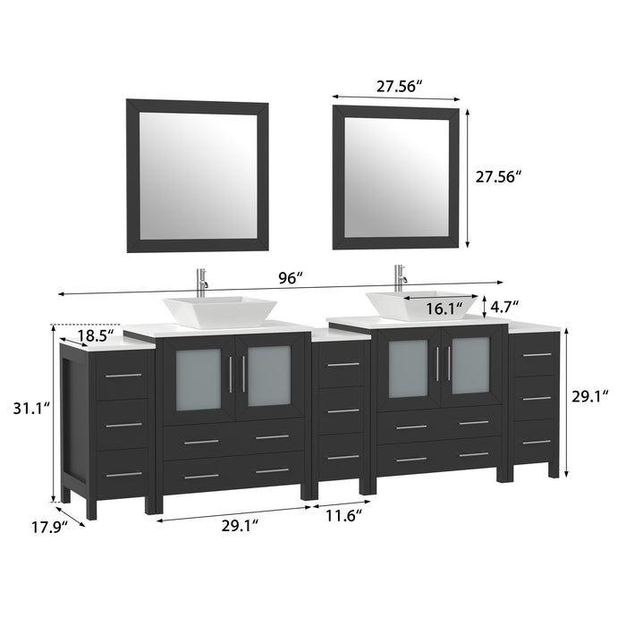 96" Double Sink Modern Bathroom Vanity Set with Engineered Marble Top & Free Mirrors – Large Storage Cabinet with 13 Drawers VA3130-96 - HomeBeyond