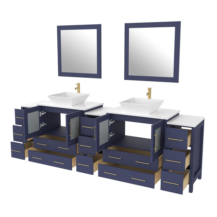 96" Double Sink Modern Bathroom Vanity Set with Engineered Marble Top & Free Mirrors – Large Storage Cabinet with 13 Drawers VA3130-96 - HomeBeyond