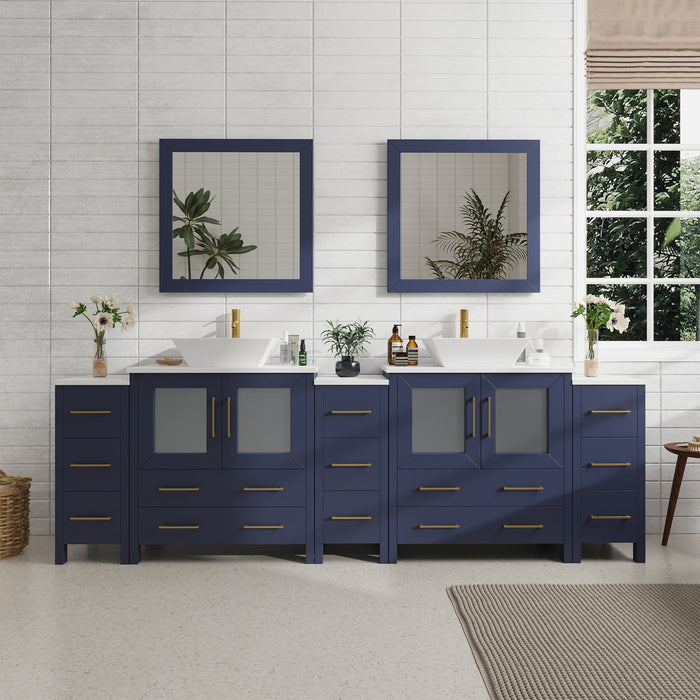 96" Double Sink Modern Bathroom Vanity Set with Engineered Marble Top & Free Mirrors – Large Storage Cabinet with 13 Drawers VA3130-96 - HomeBeyond