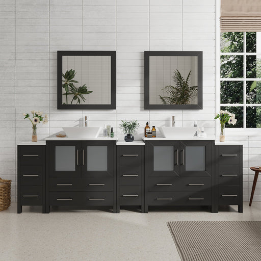 96" Double Sink Modern Bathroom Vanity Set with Engineered Marble Top & Free Mirrors – Large Storage Cabinet with 13 Drawers VA3130-96 - HomeBeyond