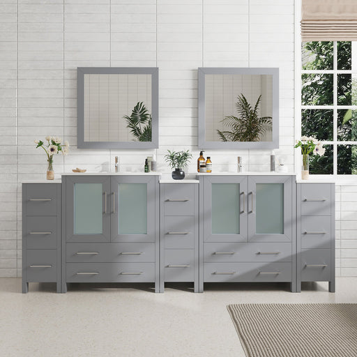96" Double Sink Modern Bathroom Vanity Set with White Ceramic Top & Free Mirrors – Large Storage Cabinet with 13 Drawers VA3030-96 - HomeBeyond