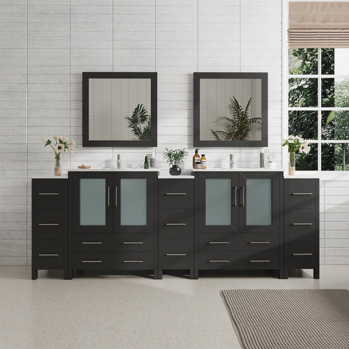 96" Double Sink Modern Bathroom Vanity Set with White Ceramic Top & Free Mirrors – Large Storage Cabinet with 13 Drawers VA3030-96 - HomeBeyond